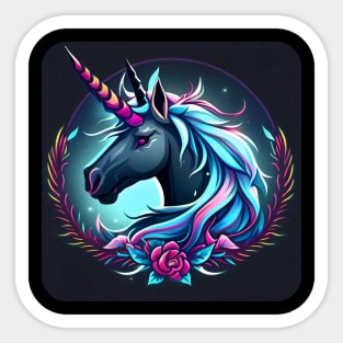 Floral Rose Midnight Unicorn Face Sticker